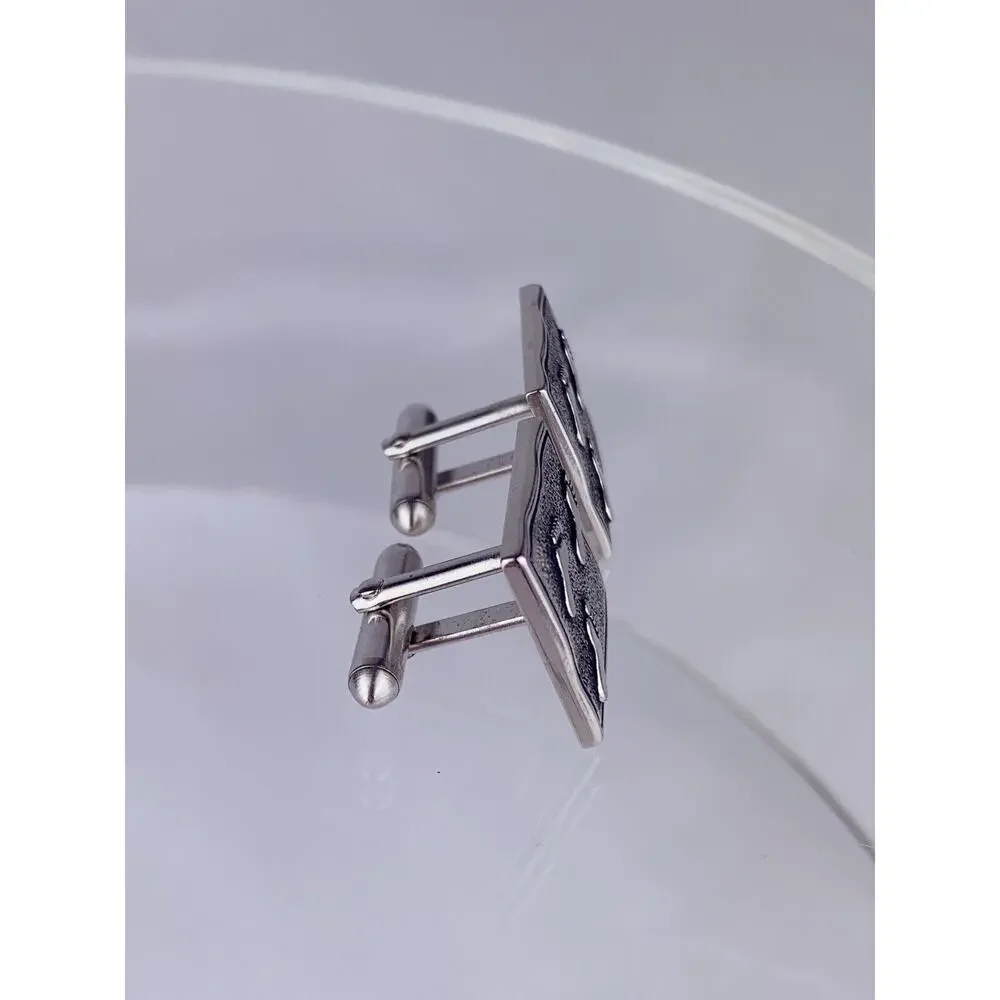 Footprints in Sand Silver Tone Cufflinks Footsteps 3 Dimensional Swank Vintage